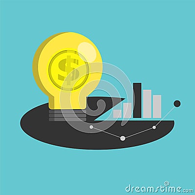 Light bulb gold coin and graph vector Vector Illustration