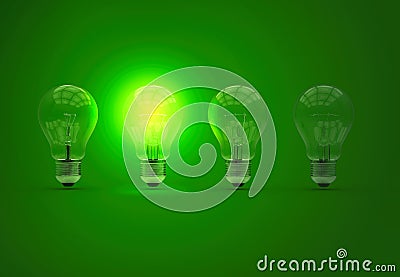 Light bulb on green background Stock Photo