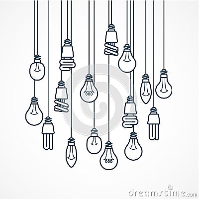 Light bulb hanging on cords - lamps Vector Illustration