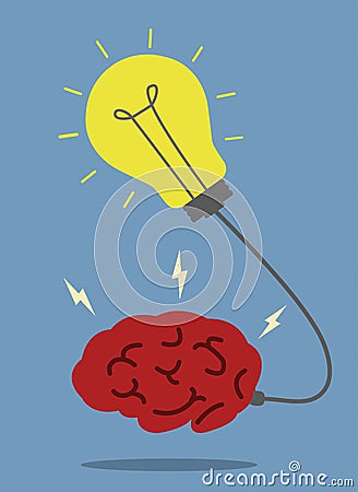 Light bulb with human brain get idea concept Vector Illustration