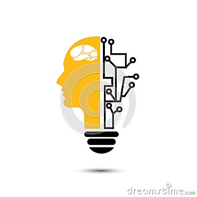 Light bulb human creative with technology icons Stock Photo