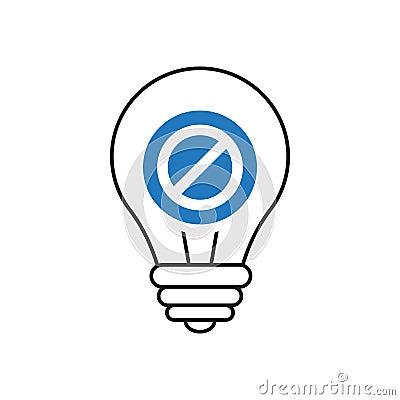 Light Bulb icon, Idea, solution, thinking icon with not allowed sign. Light Bulb icon and block, forbidden, prohibit symbol Vector Illustration