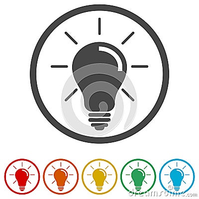 Light bulb icon, Lamp icon, 6 Colors Included Vector Illustration