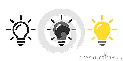 Light bulb icon with rays. Solution, idea icon symbol vector graphic Vector Illustration