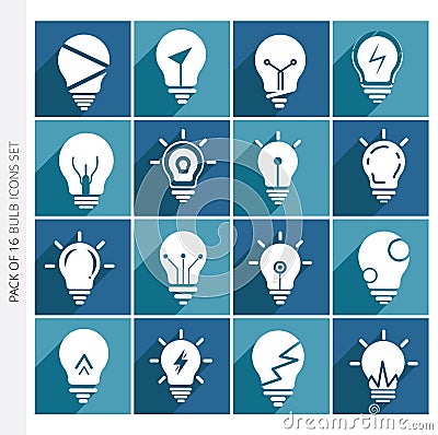 Light bulb icons collection with shadow in trendy flat style isolated on colorful background. Vector Illustration