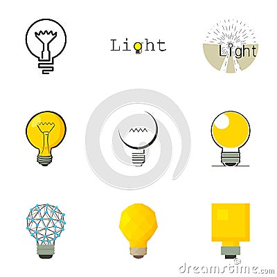 Light bulb icons set, cartoon style Vector Illustration