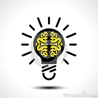 Light bulb idea with brain vector logo template. Corporate icon such as logotype Vector Illustration