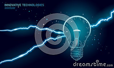 Light bulb idea business concept. Lightning thunder insight. Dangerous threat work situation. Low poly polygonal 3D Vector Illustration