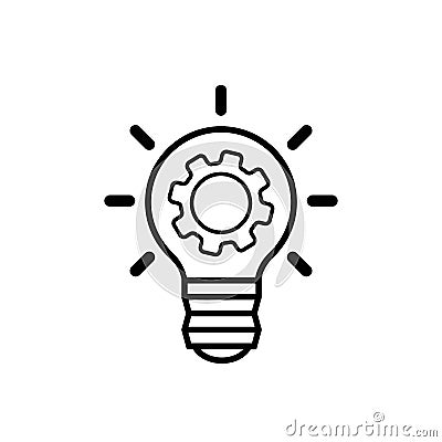 Light bulb idea icon with gears inside in black on an isolated white background. Business concept. EPS 10 vector Vector Illustration