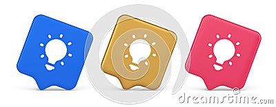 Light bulb illuminated innovation idea button brainstorming creative solution 3d speech bubble icon Vector Illustration