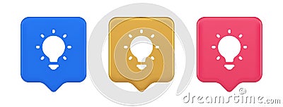 Light bulb illuminated innovation idea button brainstorming creative solution 3d speech bubble icon Vector Illustration