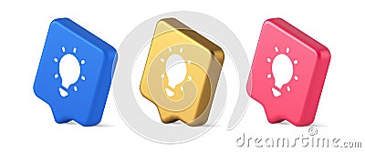 Light bulb illuminated innovation idea button brainstorming creative solution 3d speech bubble isometric icon Vector Illustration