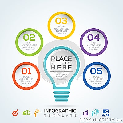 Light bulb info graphic diagram presentation steps Vector Illustration