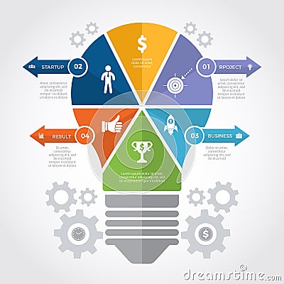 Light bulb infographic. Business design template with silhouette of idea bulb vector Vector Illustration