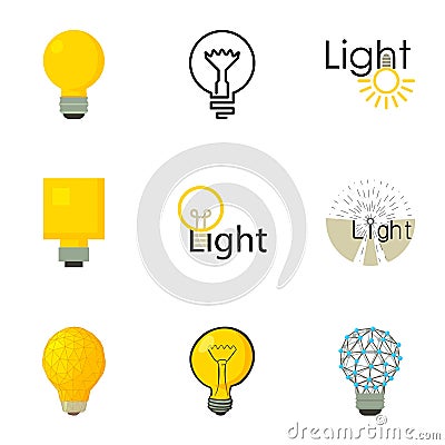 Light bulb logo icons set, cartoon style Vector Illustration