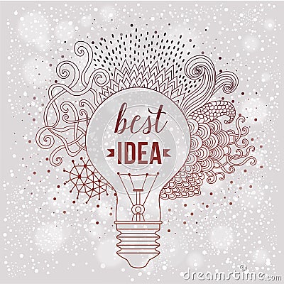 Light bulb made of handdrawn doodles, creative concept. Vector concept - creativity and idea. Lettering. quote. Creative Vector Illustration