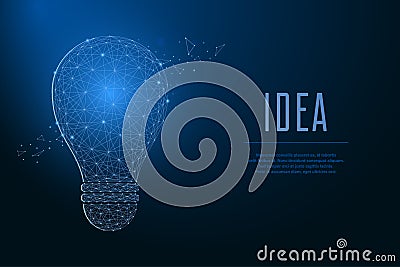 Light bulb made by points and lines, polygonal wireframe mesh. Concept of idea with Incandescent lamp in low poly. Vector. Vector Illustration