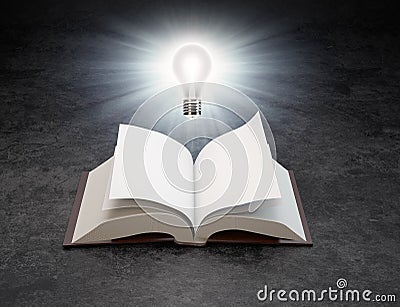 A light bulb over an open book Cartoon Illustration