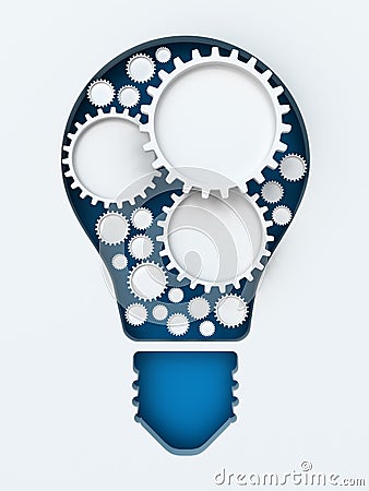 Light bulb paper cut with gears and copyspace, 3d Stock Photo