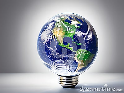 Light bulb with planet earth as it glass, save the world, energy saving, AI generated Stock Photo