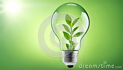 A light bulb with plants and leaves, symbolizing eco-friendliness and sustainability concept. Green innovative idea. Eco energy Stock Photo