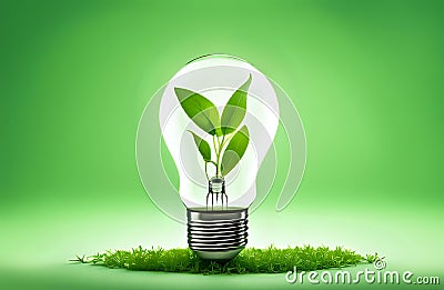 A light bulb with plants and leaves, symbolizing eco-friendliness and sustainability concept. Green innovative idea. Eco energy Stock Photo