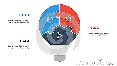 light bulb puzzle infographic element vector with 3 points, steps, options, list, processes Vector Illustration