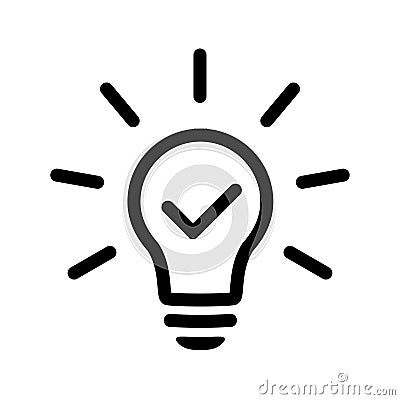 Light bulb with tick icon. Successful idea symbol Vector Illustration