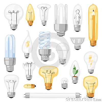 Light bulb vector lightbulb idea solution icon and electric lighting lamp cfl or led electricity and fluorescent light Vector Illustration