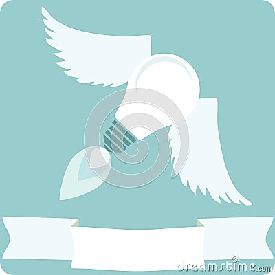 Light Bulb with Wings and Banner Vector Illustration