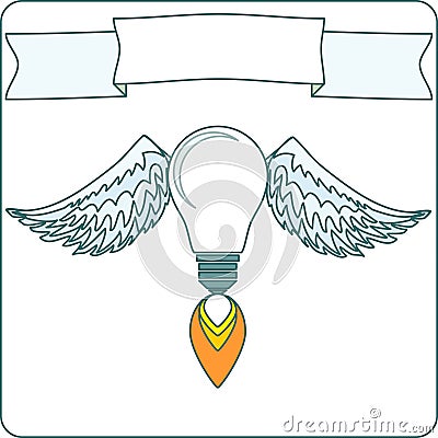 Light Bulb with Wings and Banner Vector Illustration