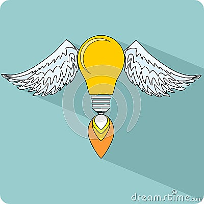 Light Bulb with Wings Vector Illustration