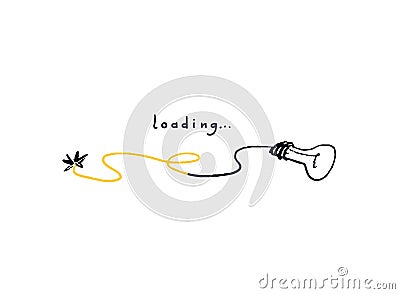 Light bulb with wire loading bar. Doodle download fifty percent progress bar. Color concept loading idea through a Vector Illustration
