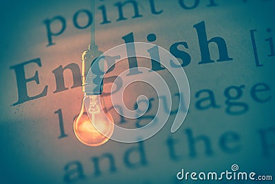 Light bulb and word english Stock Photo