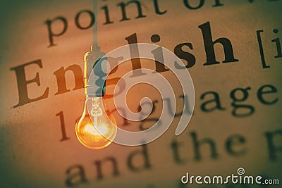 Light bulb and word english Stock Photo