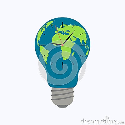 Light bulb world map with clock on white background Vector Illustration