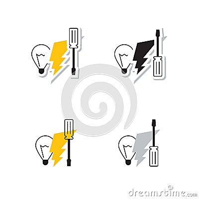 Light bulb, yellow lightning and screwdriver, electricity concept icon Vector Illustration