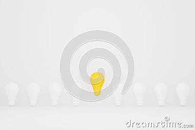 Light bulb yellow outstanding among lightbulb white Cartoon Illustration