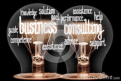 Light Bulbs with Business Consulting Concept Stock Photo