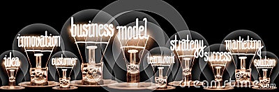 Light Bulbs with Business Model Concept Stock Photo