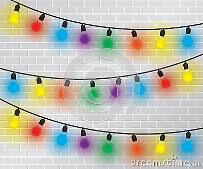 Light Bulbs Collection on brick wall Vector Illustration