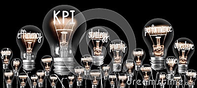 Light Bulbs with KPI, Performance Concept Stock Photo