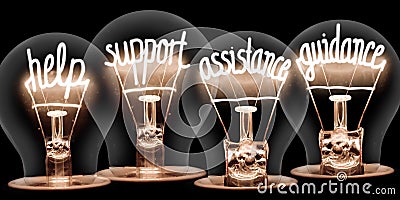 Light Bulbs with Help and Support Concept Stock Photo