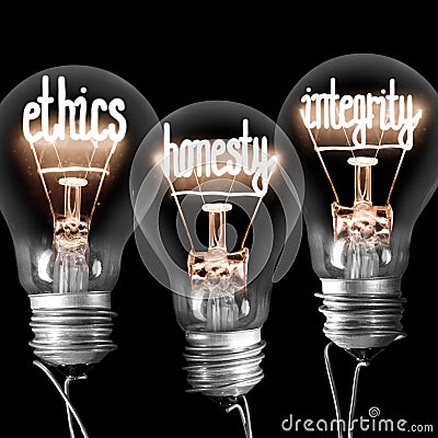 Light Bulbs with Ethics, Honesty and Integrity Concept Stock Photo