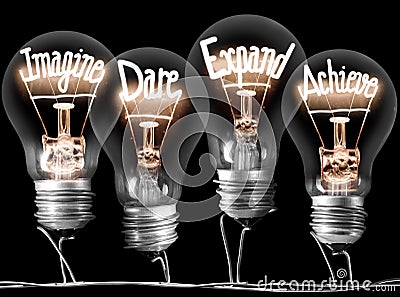 Imagine, Dare, Expand and Achieve Concept Stock Photo