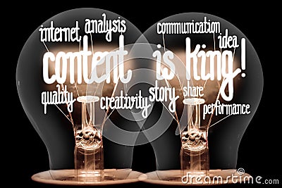 Light Bulbs with Content is King Concept Stock Photo