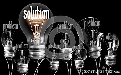 Light Bulbs with Problem and Solution Concept Stock Photo