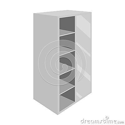 Light Cabinet with bins and mirror.Wardrobe for women`s clothing.Bedroom furniture single icon in monochrome style Vector Illustration