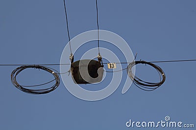 Light cables for street lighting Stock Photo