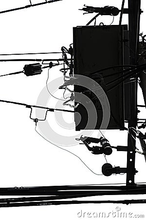 Light cables in white sky abstract black and white minimalist for design Stock Photo